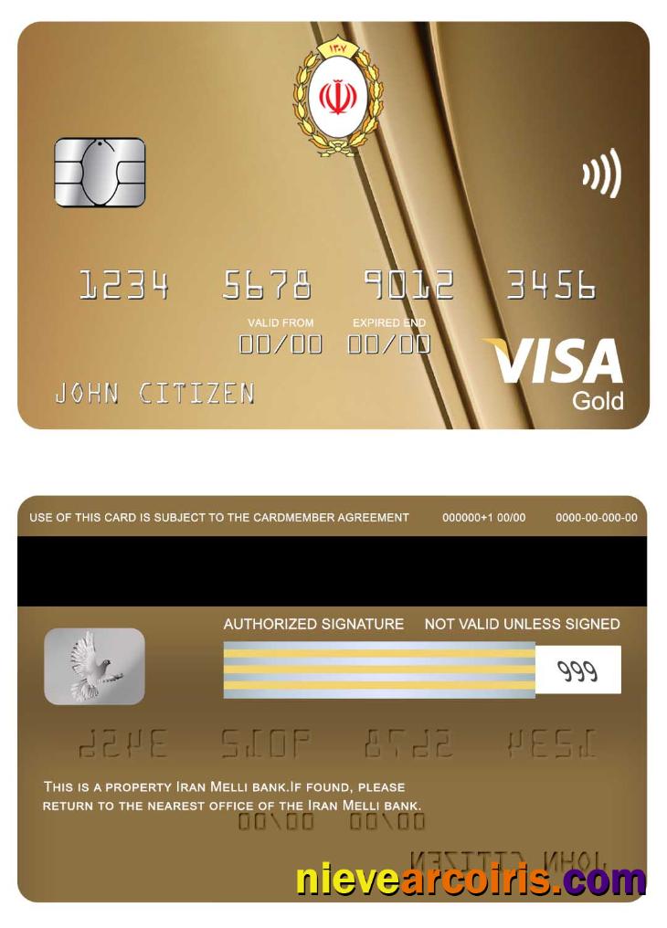 Iran Melli Bank visa gold card